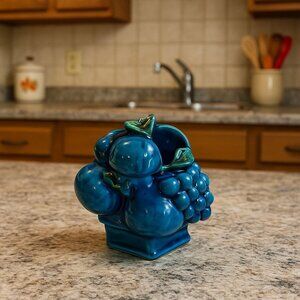 Vintage Inarco Mood Indigo Blue Fruit Sugar Bowl Japan E‑2372 Mid-Century